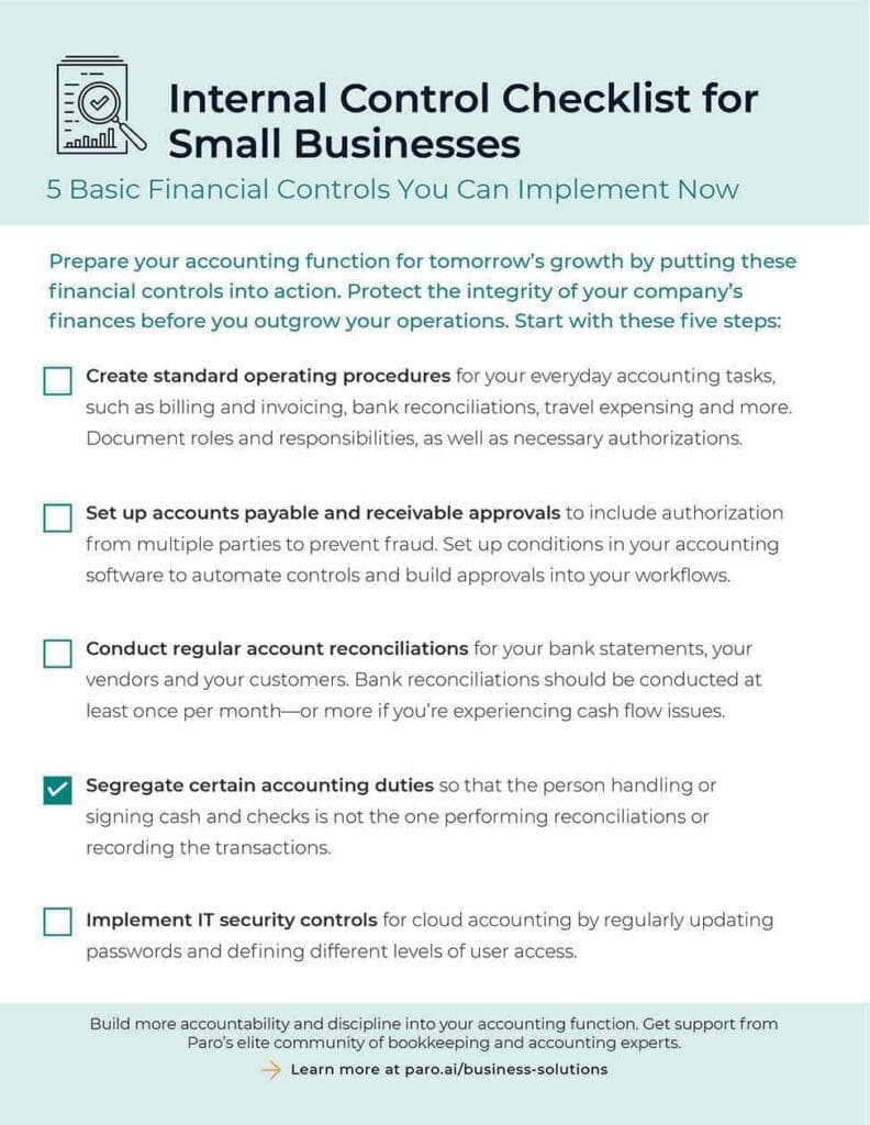 Checklist Internal Controls Small Business