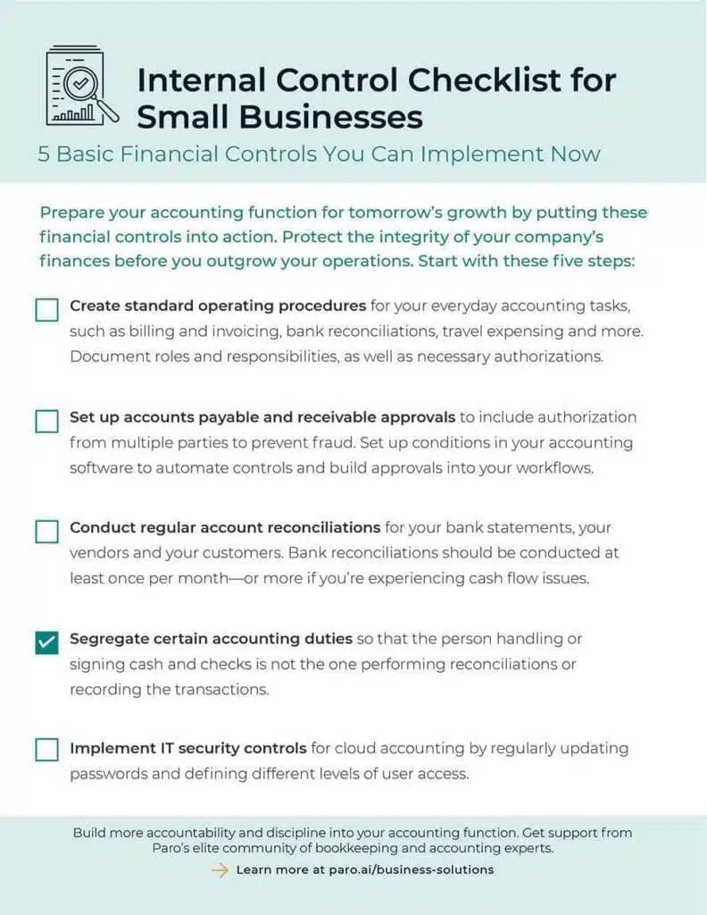 5 Basic Financial Controls That Small Businesses Should Implement Early 1 Checklist Internal Controls Small Business