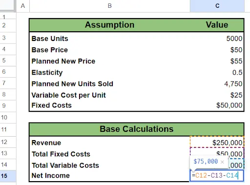 What-If Analysis: How to Model Financial Scenarios and Make Smarter Business Decisions 4 A second example of running base calculations in Google Sheets